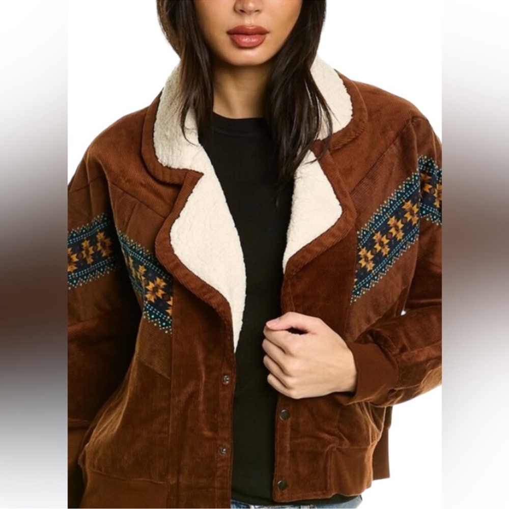 Wildfox Brown Women’s Bohemian Corduroy Montana Jacket Pockets Oversized M